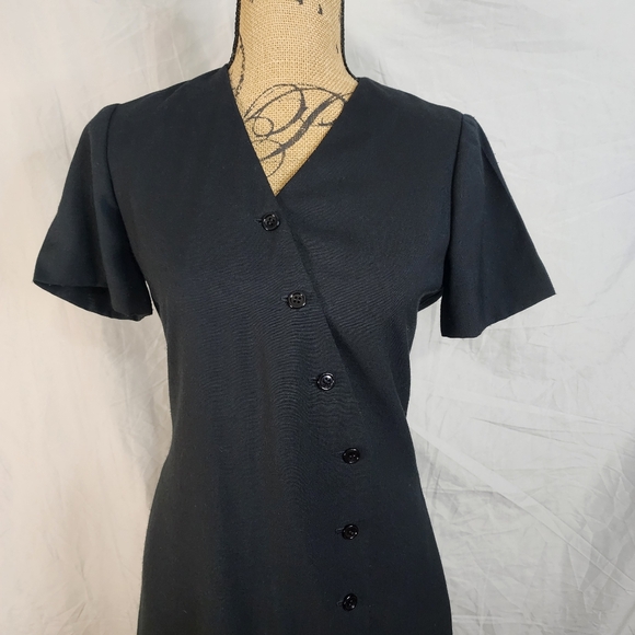 Vintage Dresses & Skirts - Vintage‎ 60’s NAT KAPLAN Size 8 Black Button Front Lightweight Unlined Surplice